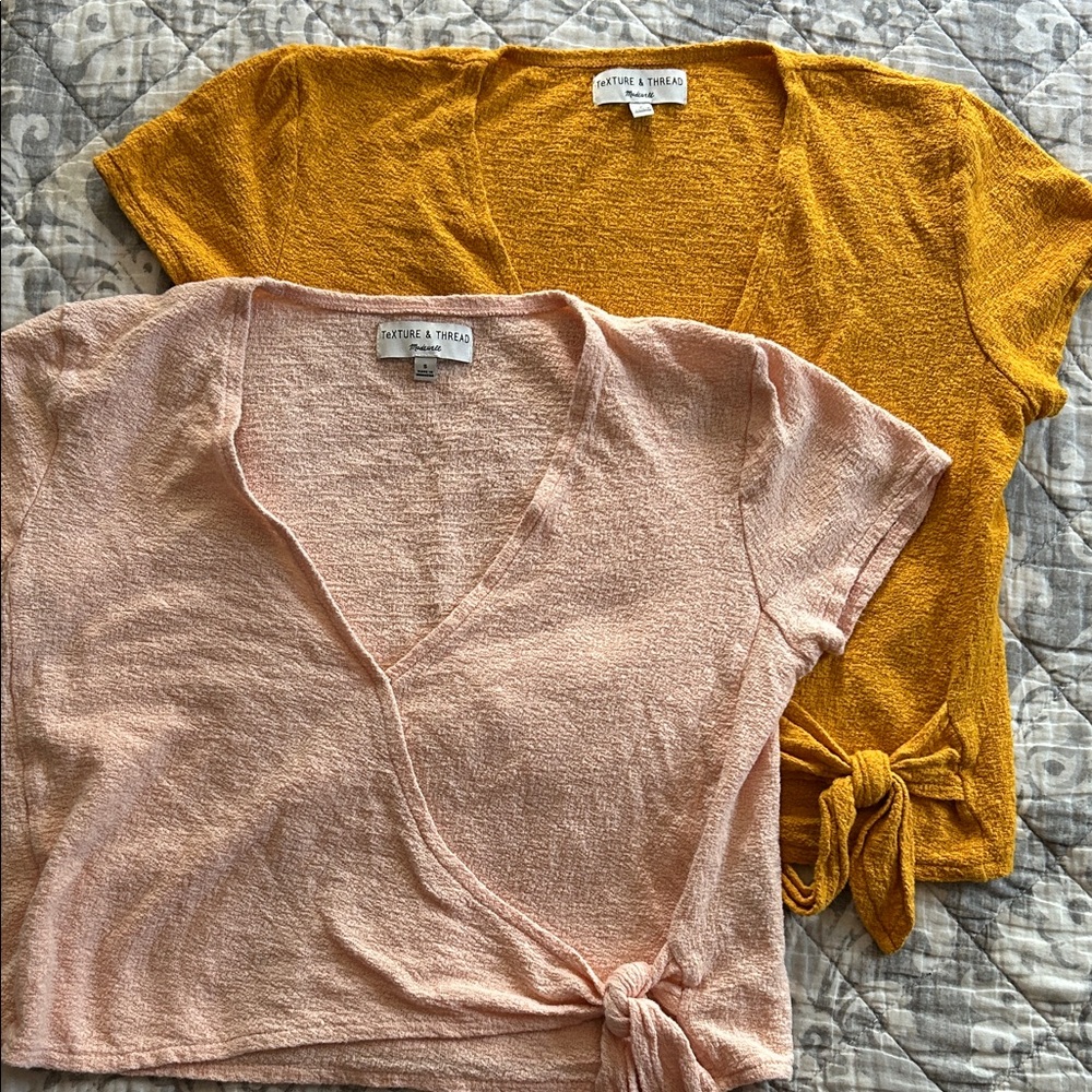 Pair of Madewell Women's Wrap Tops - Peach and Gold